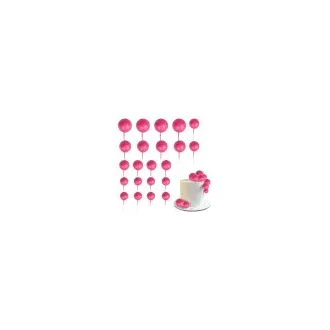   Gömb alakú pink színű gömbök,tortadísz,beszúró 20 db/csomag