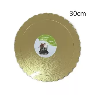   Arany színű,kör alakú,apró rózsa mintás,fodros szélű torta alátét,tortalap  átm. 30 cm 