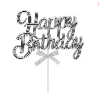 Happy Birthday ezüst színű tortabeszúró,tortadísz