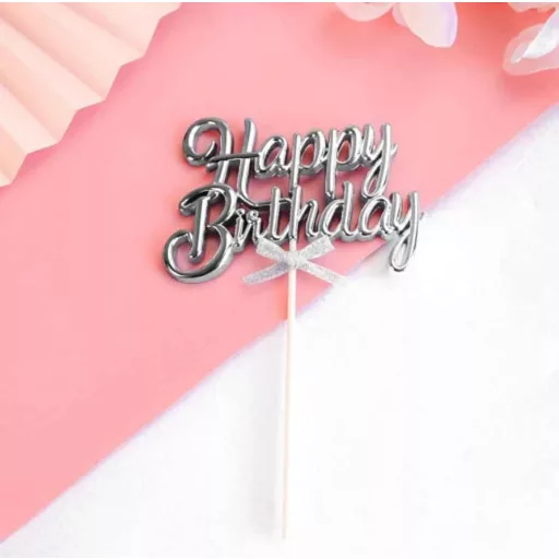 Happy Birthday ezüst színű tortabeszúró,tortadísz