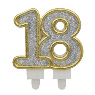 18-as ezüst színű számgyertya