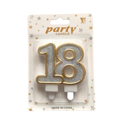18-as ezüst színű számgyertya