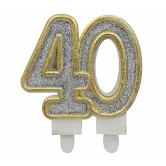 40-es számgyertya ezüst színű