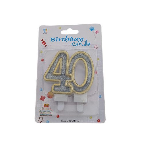 40-es számgyertya ezüst színű