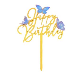 Sziluett-Happy Birthday kék pillangókkal
