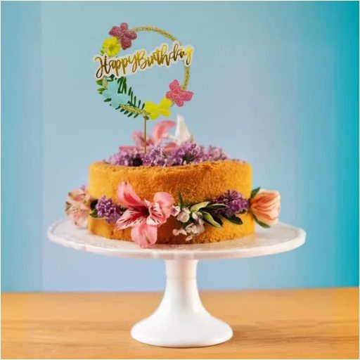 Színes pillangós Happy Birthday beszúró kerek