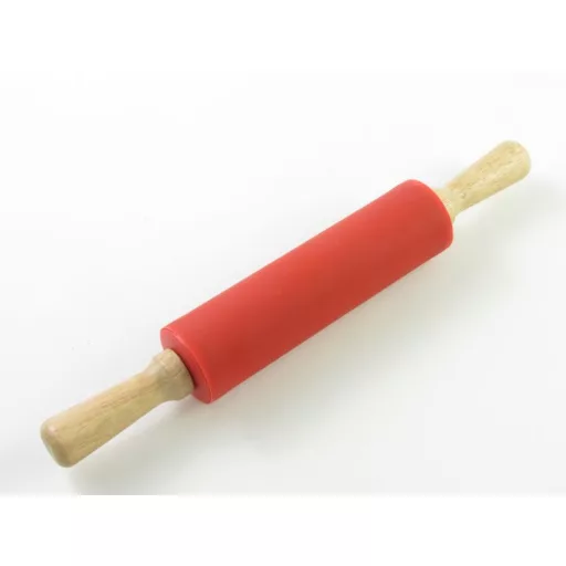 Szilikon sodrófa,nyújtófa fa nyéllel 38 cm