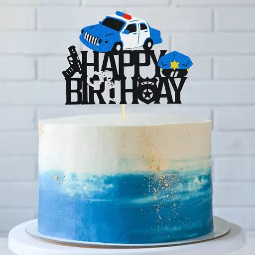 Rendőrautó Happy Birthday felíratú tortadísz