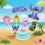 Stitch (Stich,Stics) témájú  7 db/csomag:  Happy Bithday és 6 db figura papír tortabeszúró tortadísz