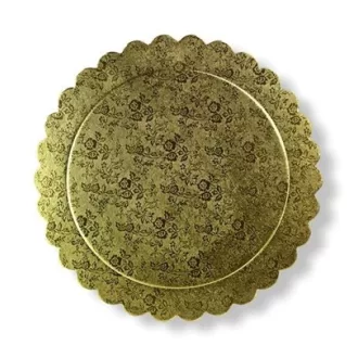   Arany színű,kör alakú,apró rózsa mintás,fodros szélű torta alátét,tortalap  átm.25cm 