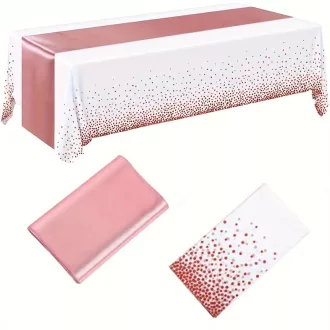   Party Kellék-Fehér terítő ,alján rose gold színű pöttyökkel,futóval 
