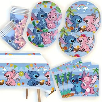   Party Kellék,Fondant,Marcipán.  Stitch témájú asztaliszett 51 db-os