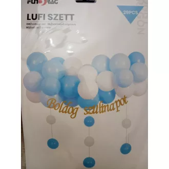   Kék-fehér fufi csomag Boldog szülinapot füzérrel – 29 részes