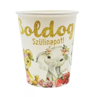   Party Kellék Fondant MarcipánÁllat mintás papír pohár Boldog szülinapot felírattal 6 db/ csomag