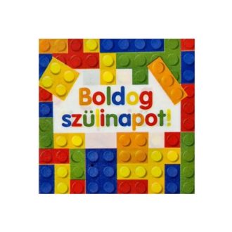   Party Kellék. Fondant .Marcipán. Lego mintás,színes szalvéta Boldog szülinapot felírattal16 db/ csomag