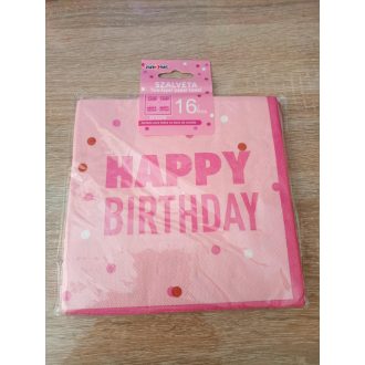  Party Kellék.Fondant.Marcipán. Rózsaszín Happy Birthday felíratú szalvéta
