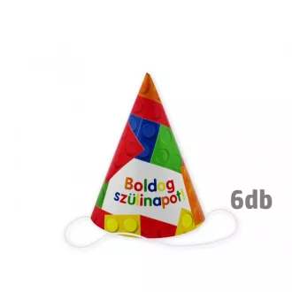   Party Kellék lego témjú  mintás, ,színes csákó 6 db/ csomag