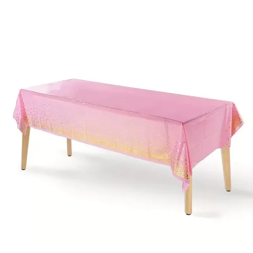 Party Kellék- Rózsaszín terítő,alján arany színű pöttyökkel 