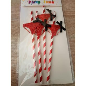   Party Kellék. Fondant Marcipán. Piros bugyis papír szívószál 4 db/ csomag
