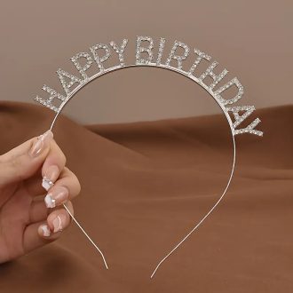   Party kellék.Happy Birthday ezüst színű strasszköves hajpánt,fejpánt