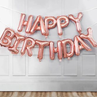  Party Kellék Fondant. Marcipán. Rose gold színű Happy Birthday lufi füzér 