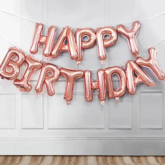   Party Kellék. Rose gold színű Happy Birthday lufi füzér 