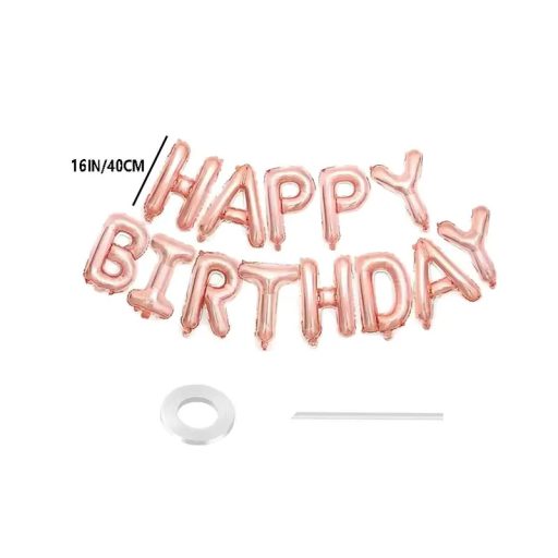 Party Kellék Fondant. Marcipán. Rose gold színű Happy Birthday lufi füzér 