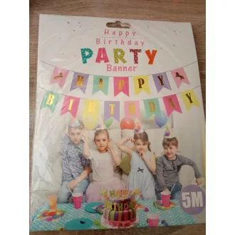   Party Kellék. Színes papír füzér Happy Birthday és unikornis