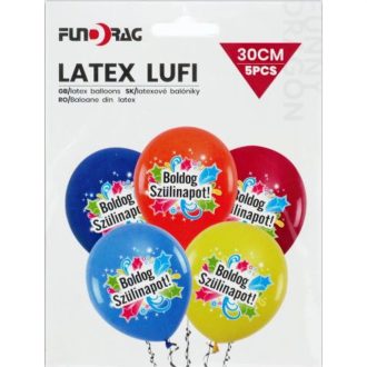   Party Kellék. Boldog szülinapot színes latex lufi 5 db/ csomag csillagos