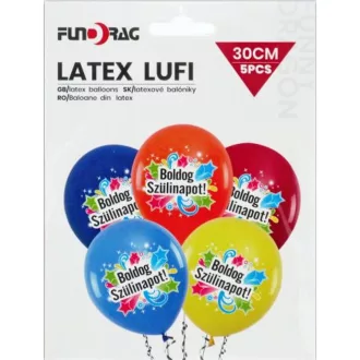   Party Kellék. Boldog szülinapot színes latex lufi 5 db/ csomag csillagos