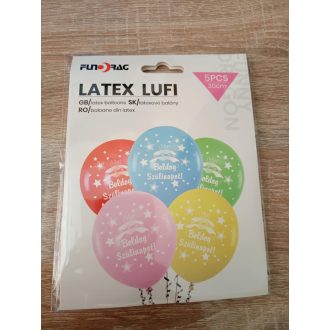   Party Kellék. Boldog szülinapot színes latex lufi 5 db/ csomag  tortás