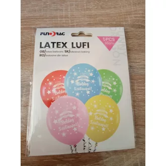   Party Kellék. Boldog szülinapot színes latex lufi 5 db/ csomag  tortás
